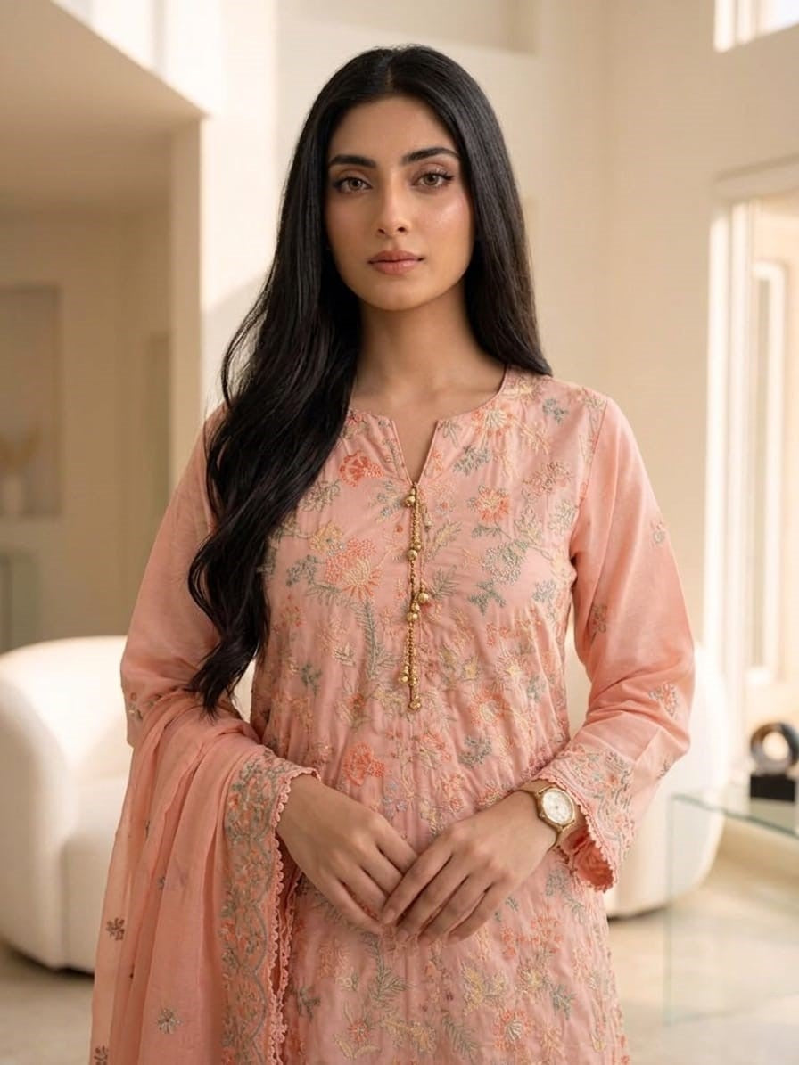 Spring Pure Cotton Embroidered Readymade Suit – Party Wear