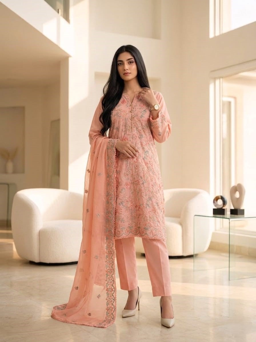 Spring Pure Cotton Embroidered Readymade Suit – Party Wear