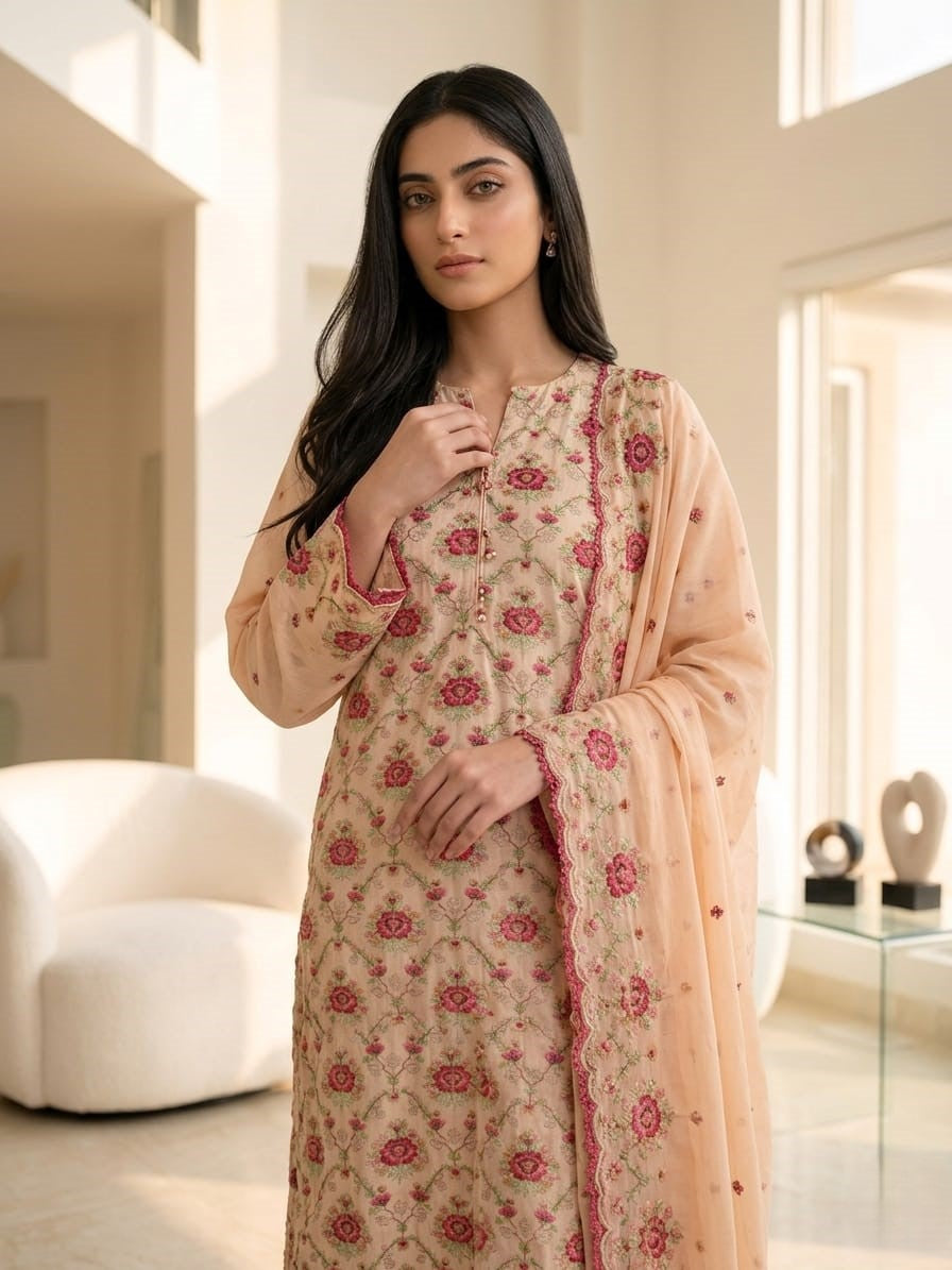 Spring Pure Cotton Embroidered Readymade Suit – Party Wear