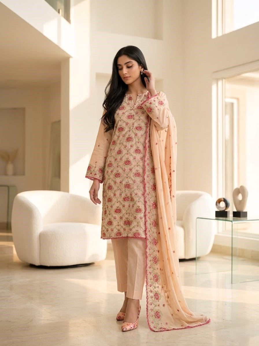 Spring Pure Cotton Embroidered Readymade Suit – Party Wear