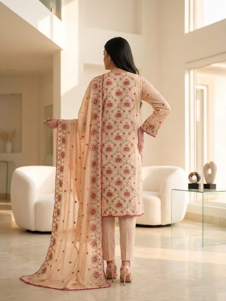 Spring Pure Cotton Embroidered Readymade Suit – Party Wear