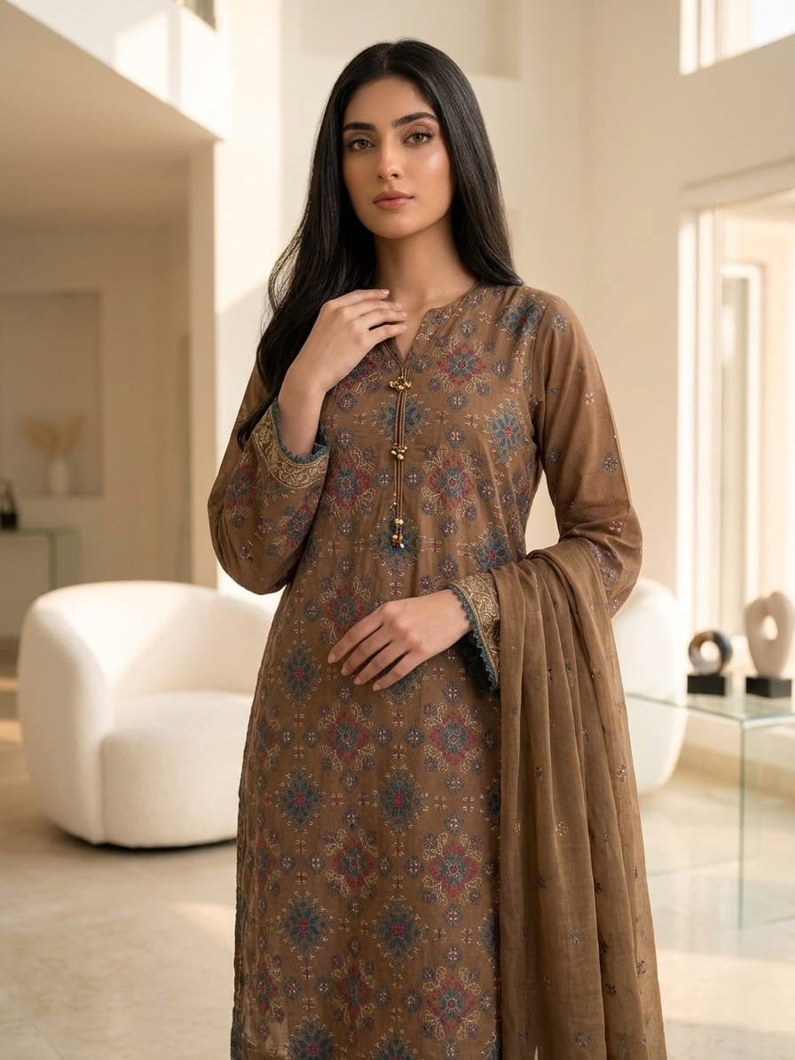 Spring Pure Cotton Embroidered Readymade Suit – Party Wear