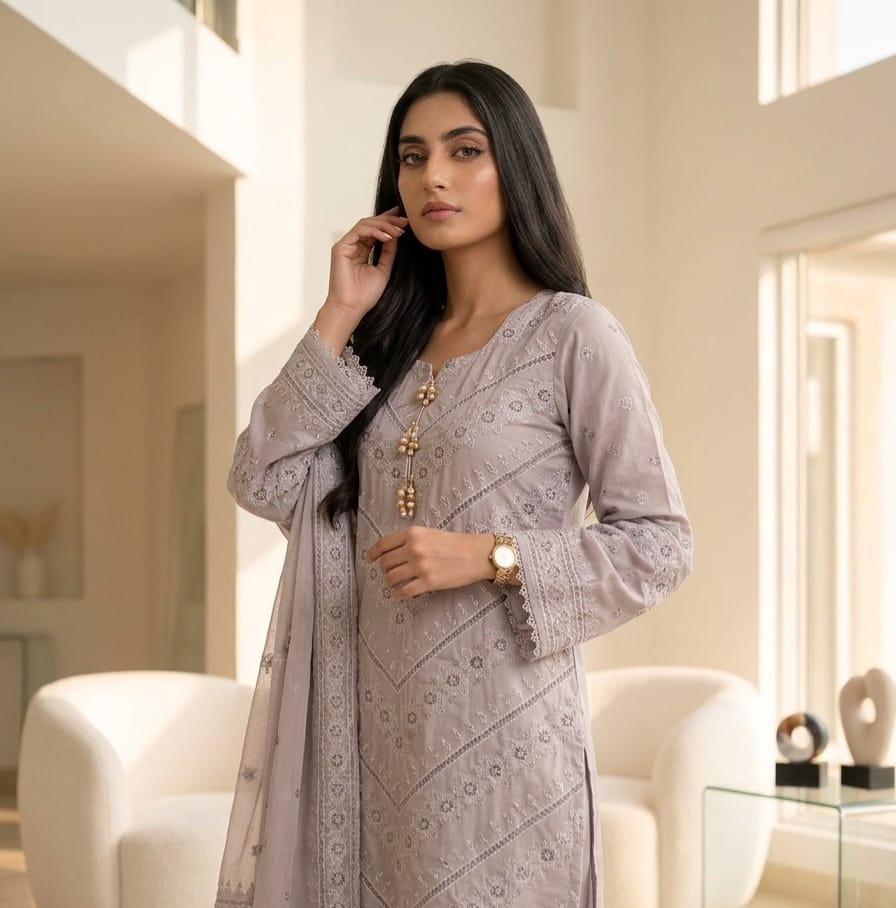 Spring Pure Cotton Embroidered Readymade Suit – Party Wear