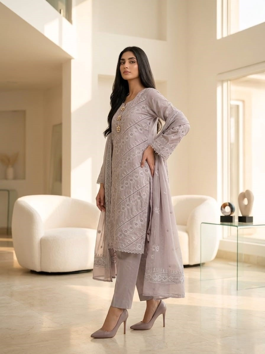 Spring Pure Cotton Embroidered Readymade Suit – Party Wear