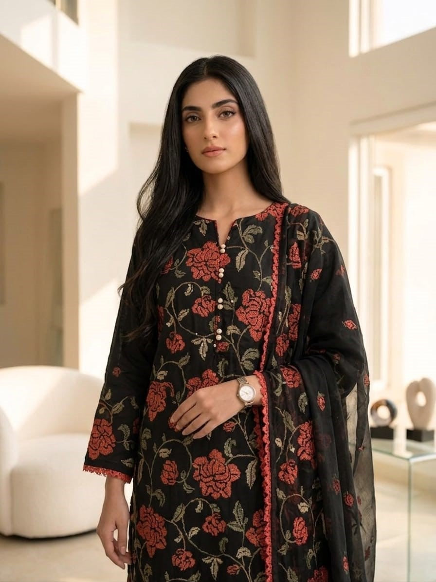 Spring Pure Cotton Embroidered Readymade Suit – Party Wear
