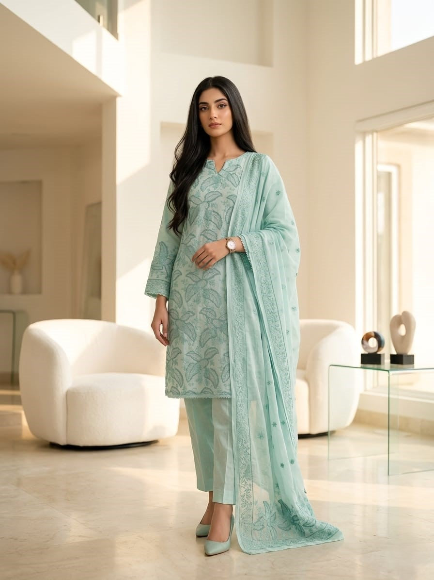 Spring Pure Cotton Embroidered Readymade Suit – Party Wear