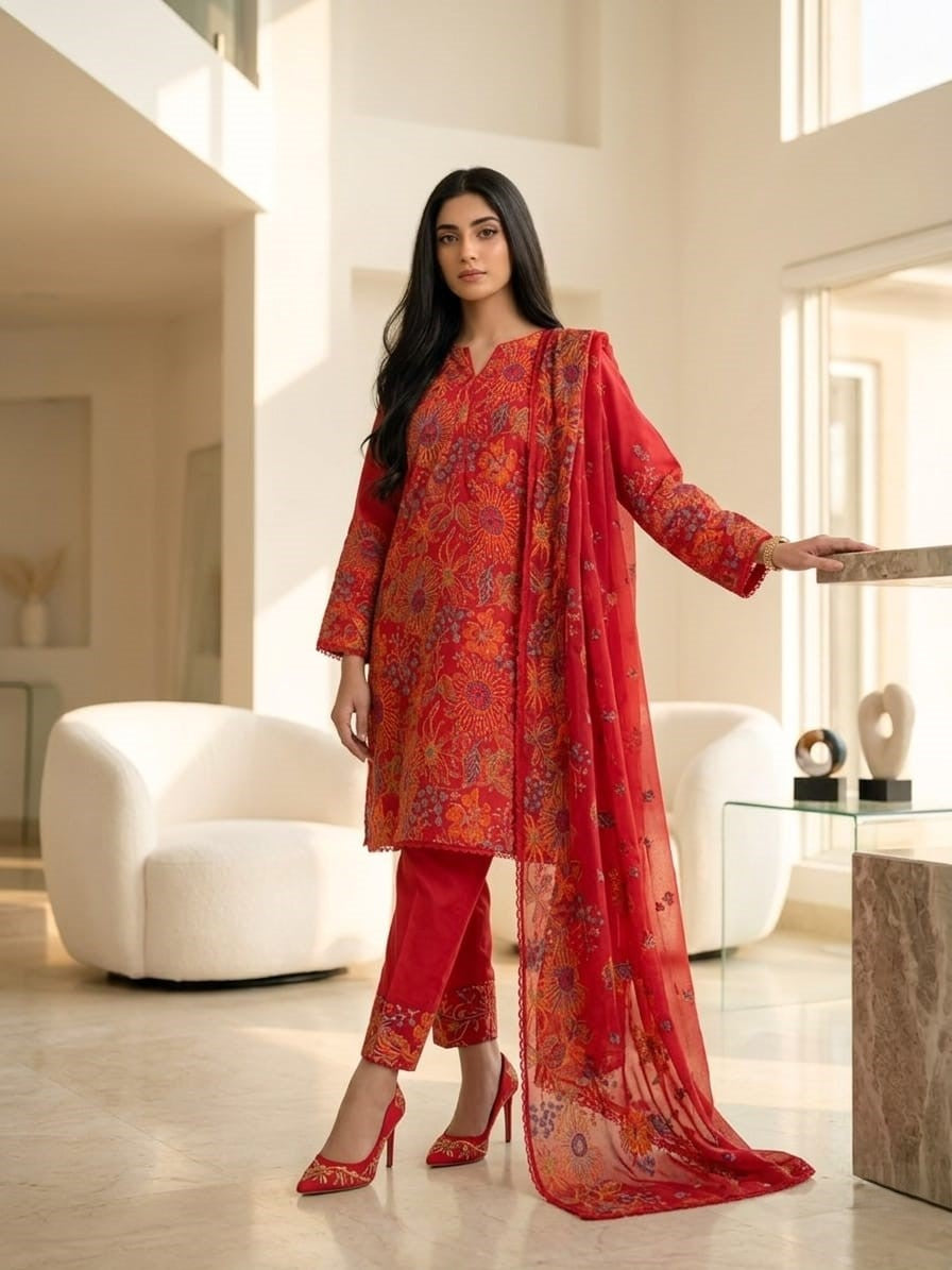 Spring Pure Cotton Embroidered Readymade Suit – Party Wear