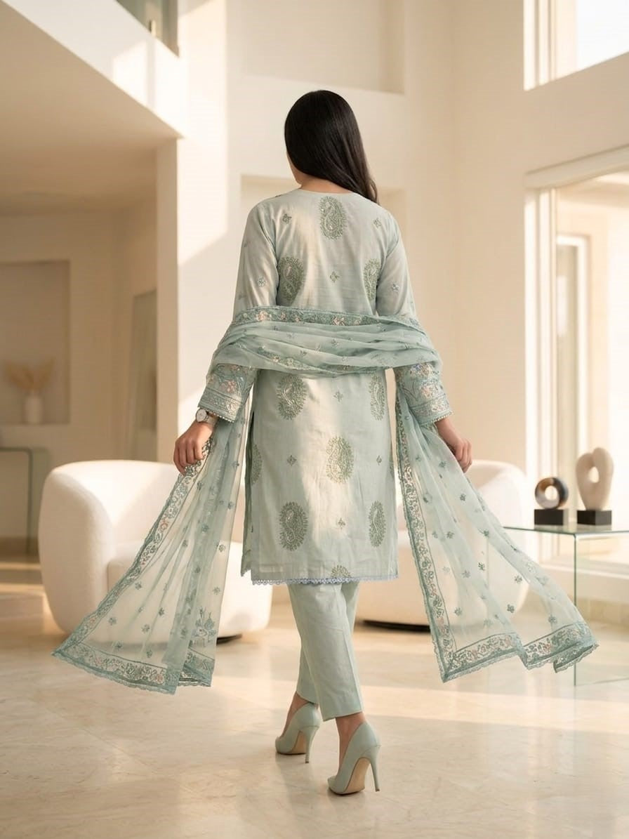 Spring Pure Cotton Embroidered Readymade Suit – Party Wear