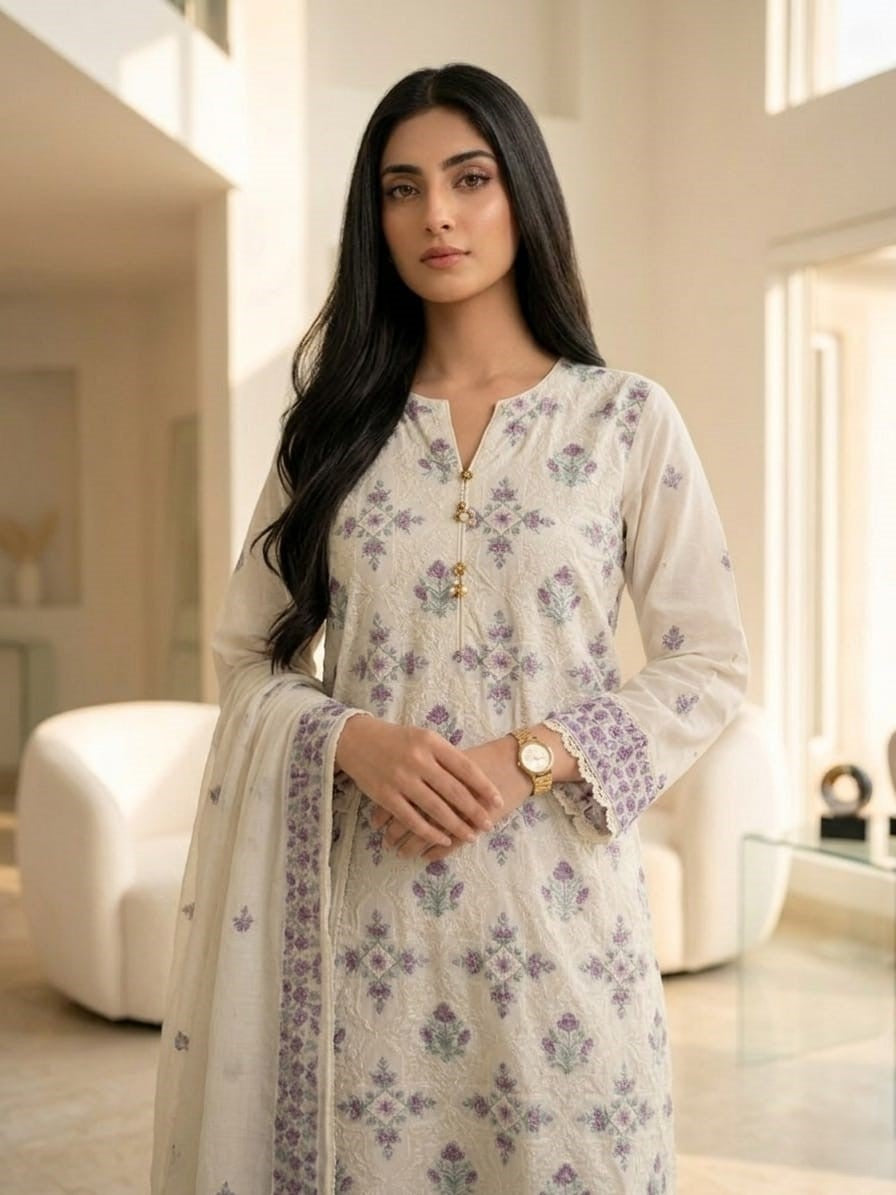 Spring Pure Cotton Embroidered Readymade Suit – Party Wear