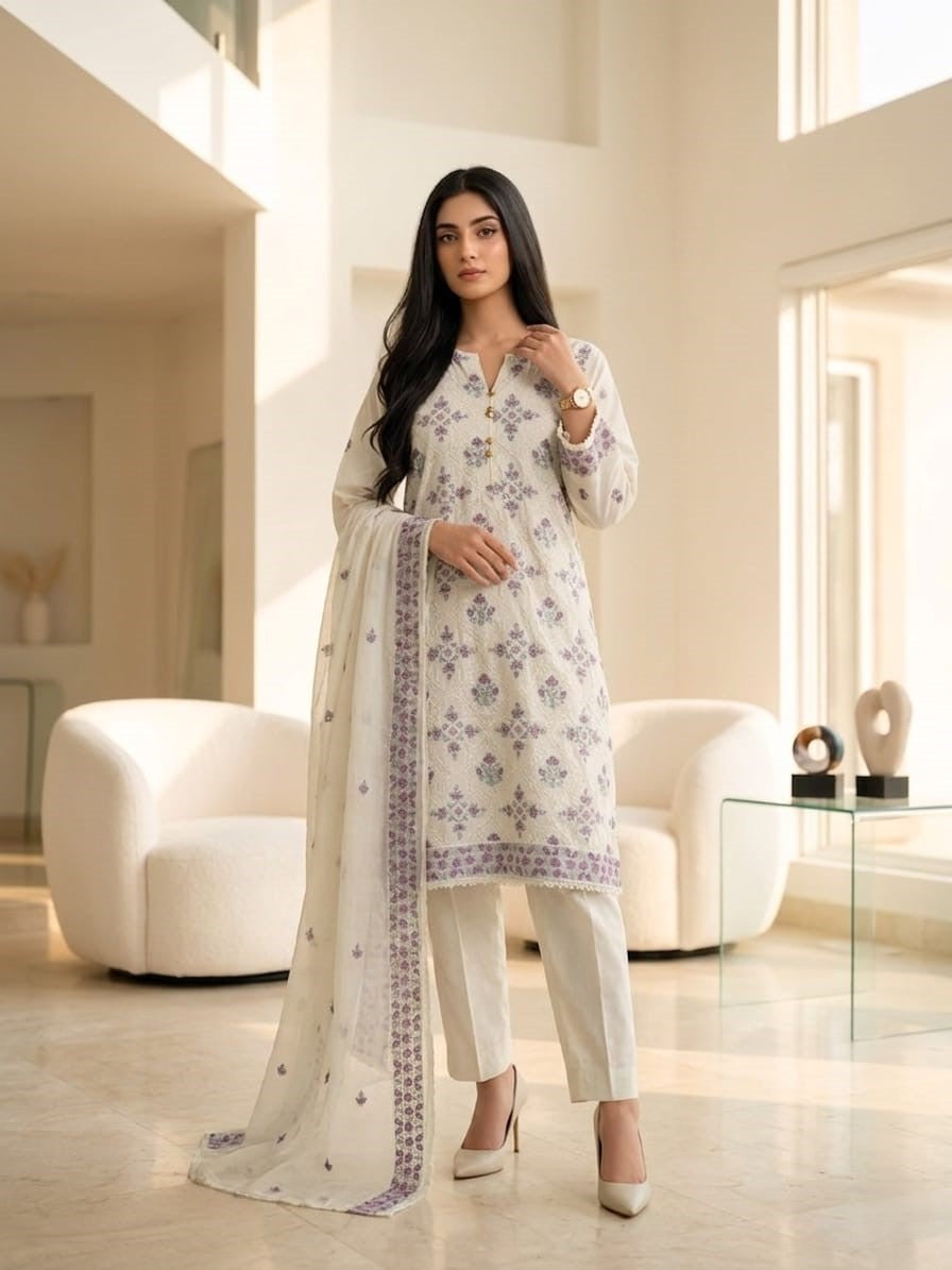 Spring Pure Cotton Embroidered Readymade Suit – Party Wear