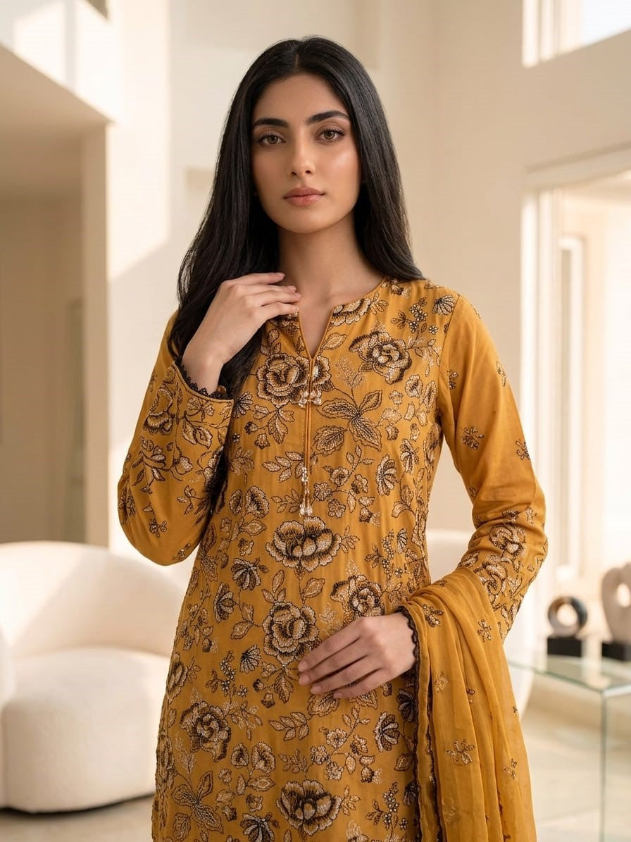 Spring Pure Cotton Embroidered Readymade Suit – Party Wear