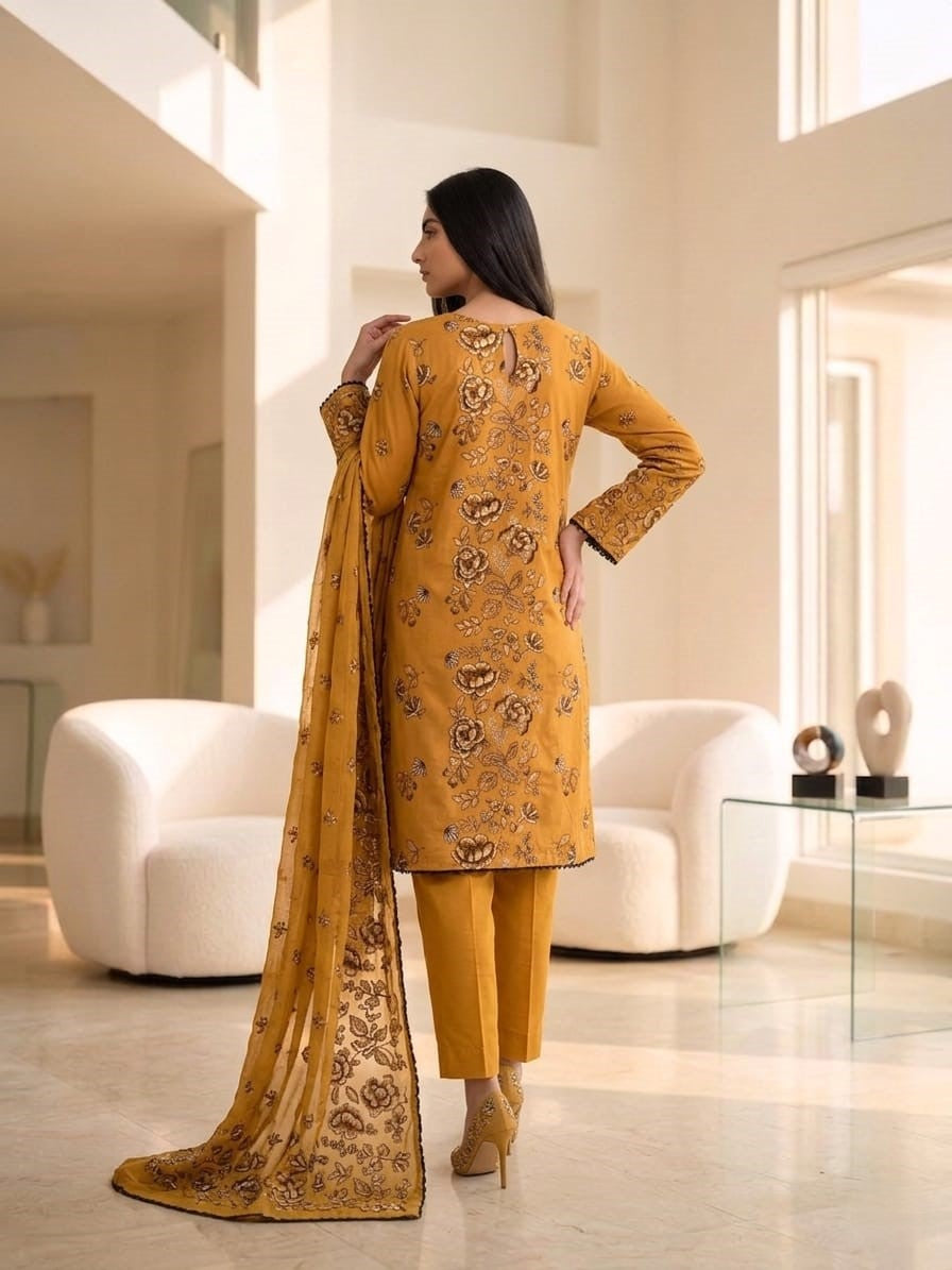 Spring Pure Cotton Embroidered Readymade Suit – Party Wear