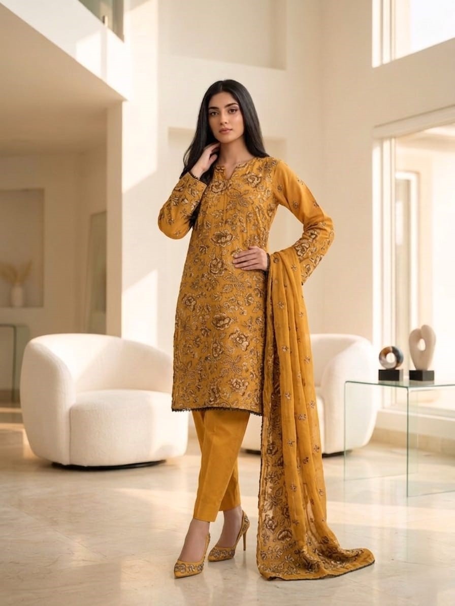 Spring Pure Cotton Embroidered Readymade Suit – Party Wear